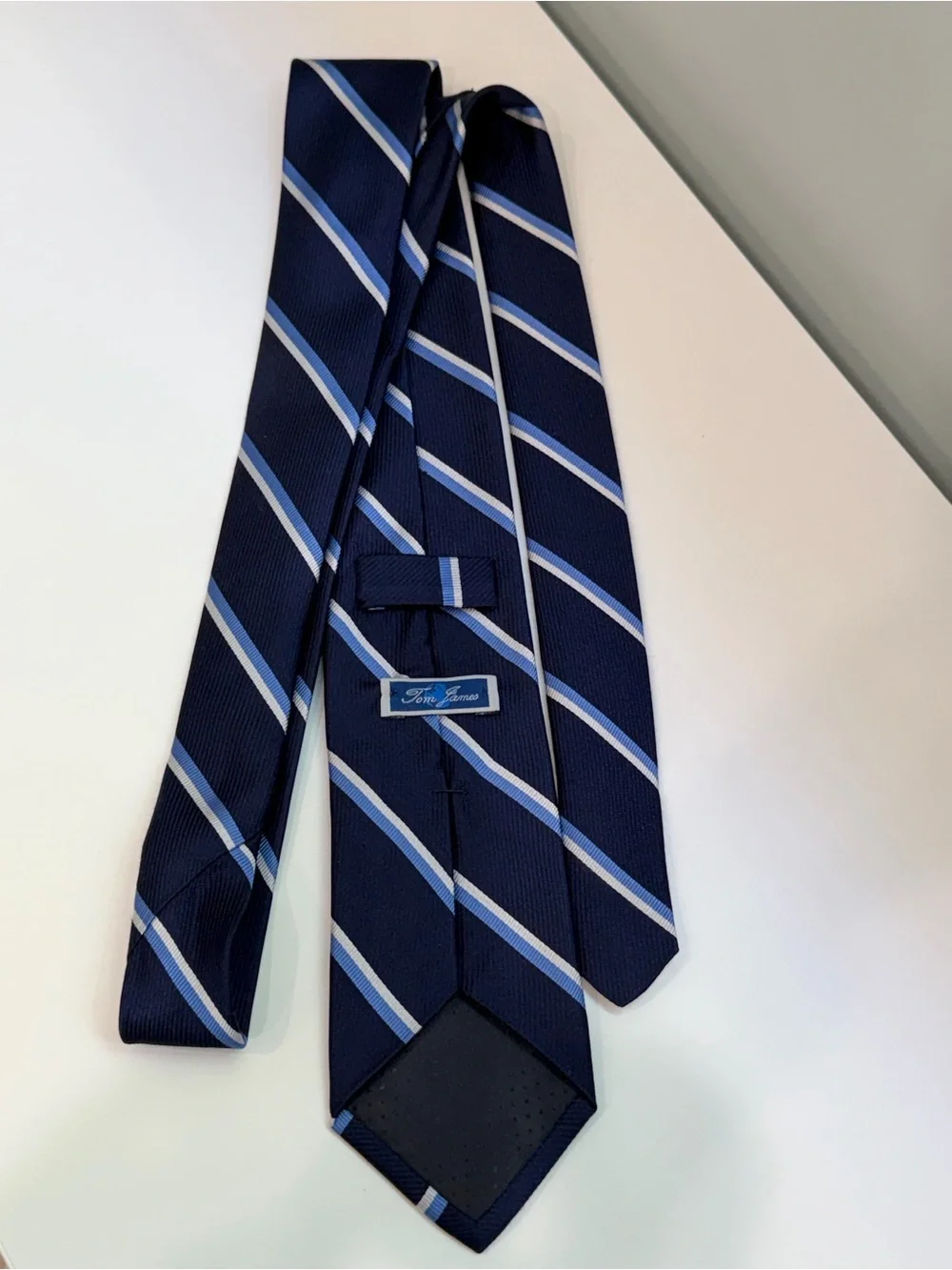 Tom James Navy Blue Stripe Silk Tie Designer Necktie Classic Business Luxury Men